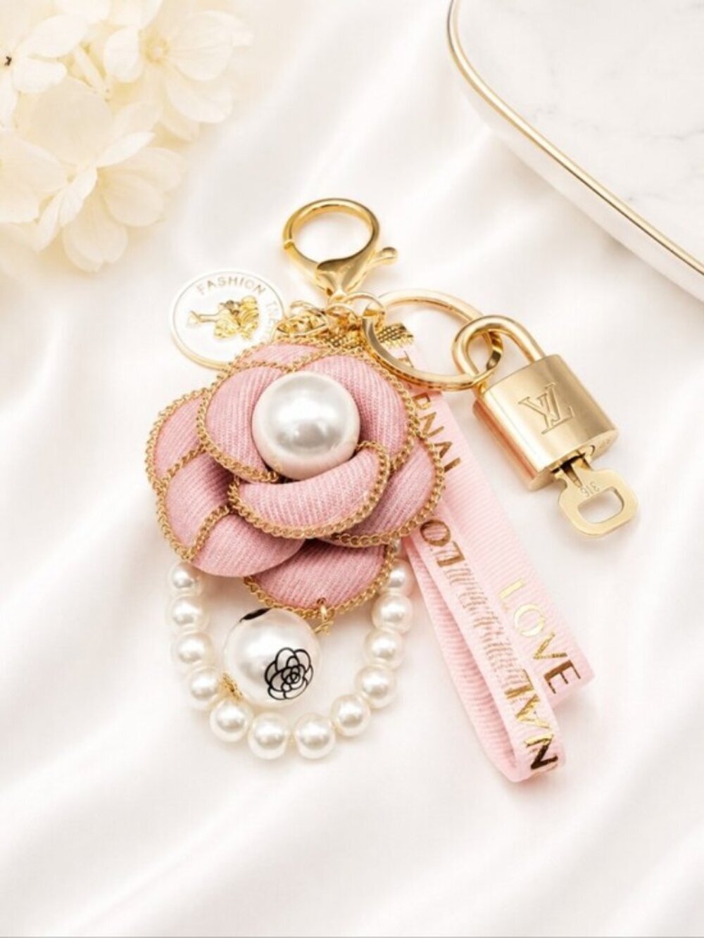 LV Gold Padlock & Key 🔒 Authentic Louis Vuitton Bag Unbranded Flower Charm